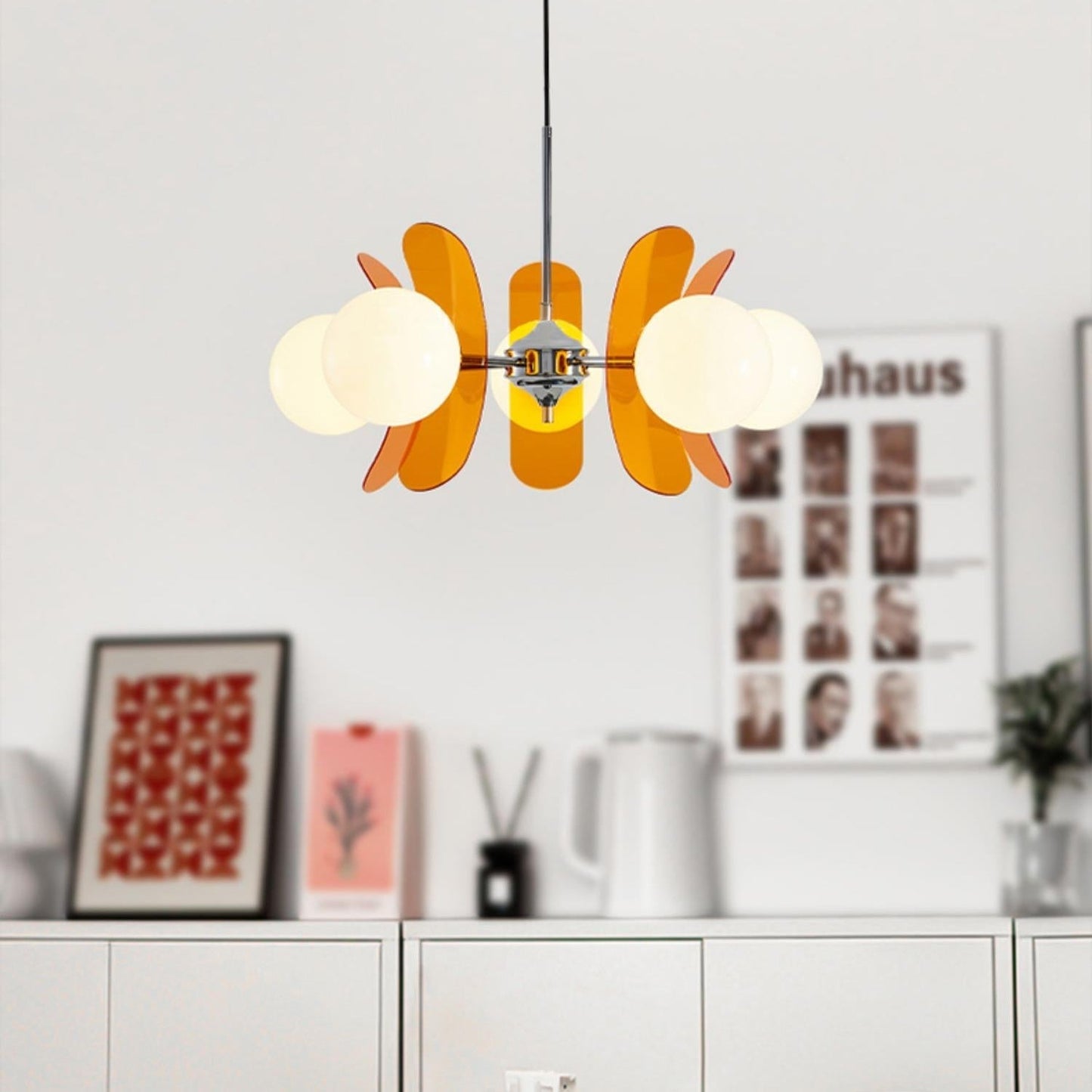 Ceiling Light | Amber Glass Globe Chandelier