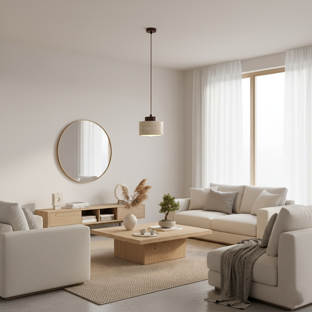Pendant Light | Natural Stone Drum Design