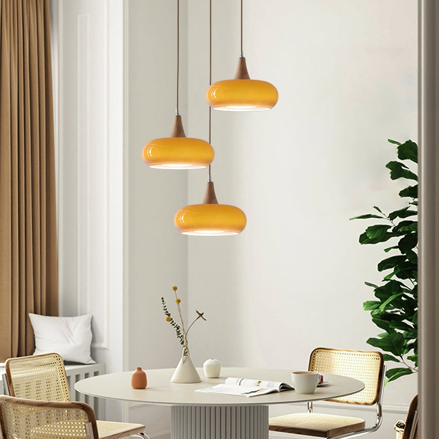 Pendant Light | Amber Glass Wood Design