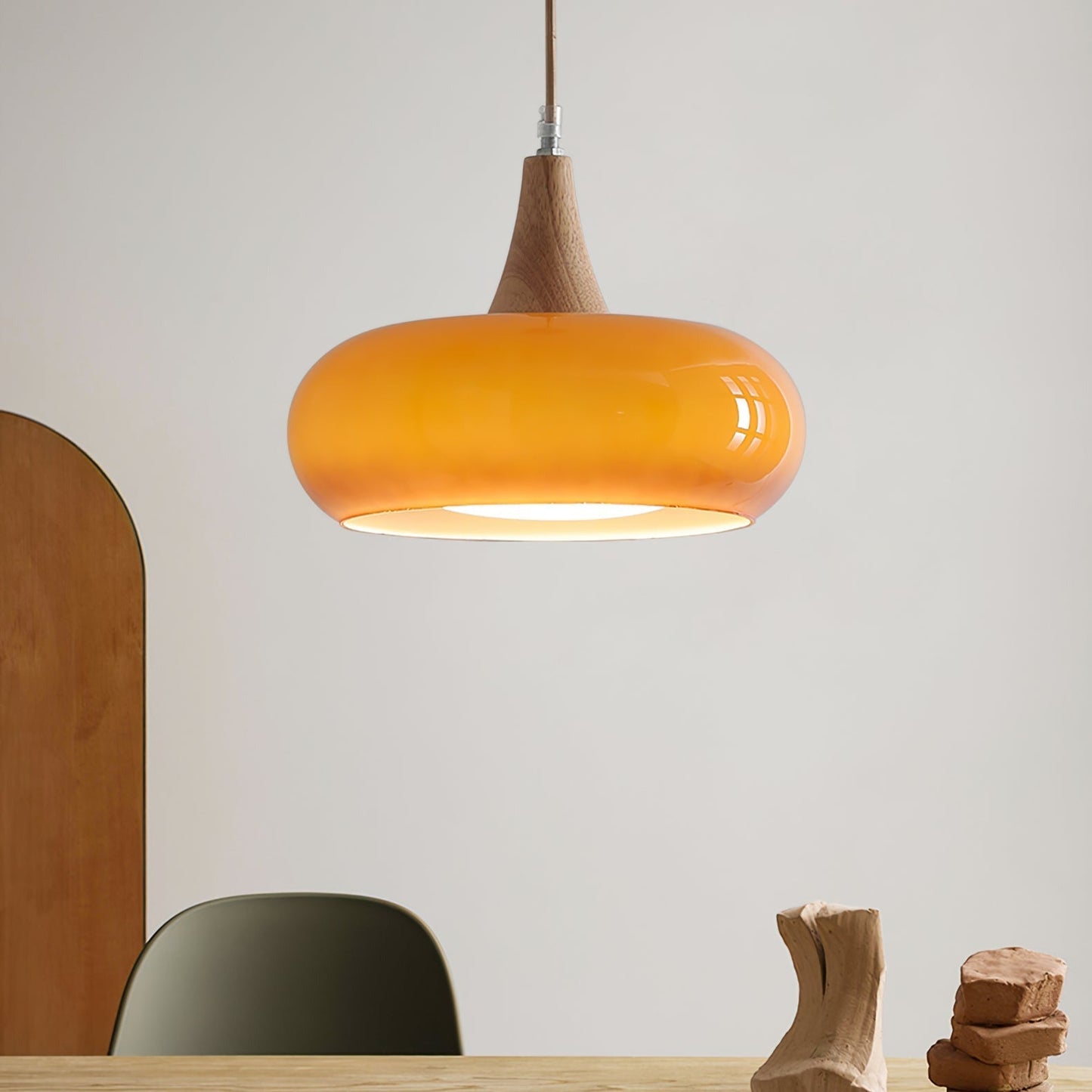 Pendant Light | Amber Glass Wood Design