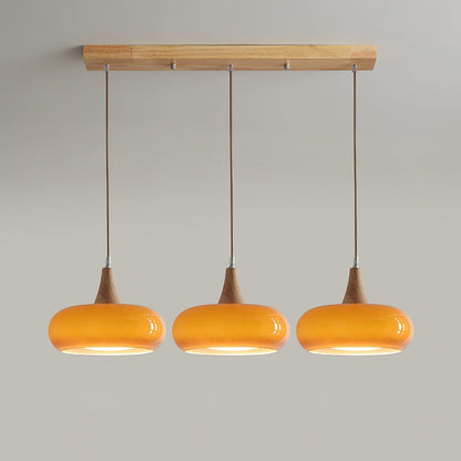 Pendant Light | Amber Glass Wood Design
