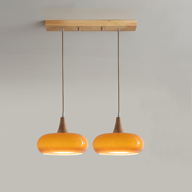 Pendant Light | Amber Glass Wood Design