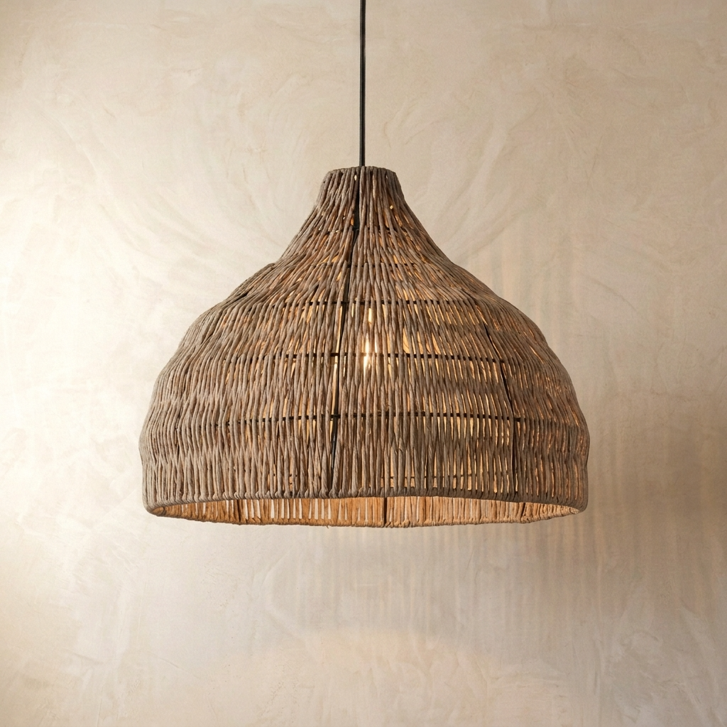 Pendant Light | Woven Wicker Bell Shade