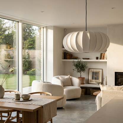 Pendant Light | Oval Ribbed Silk Shade