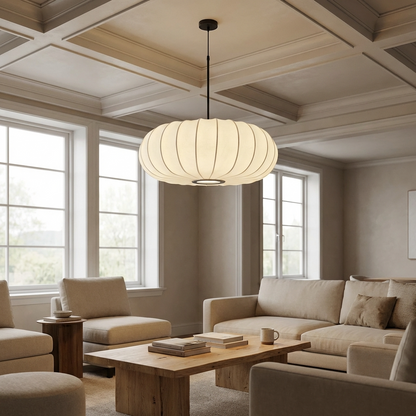 Pendant Light | Oval Ribbed Silk Shade