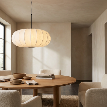 Pendant Light | Oval Ribbed Silk Shade