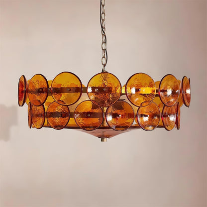 Pendant Light | Amber Glass Disc Chandelier