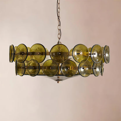 Pendant Light | Amber Glass Disc Chandelier