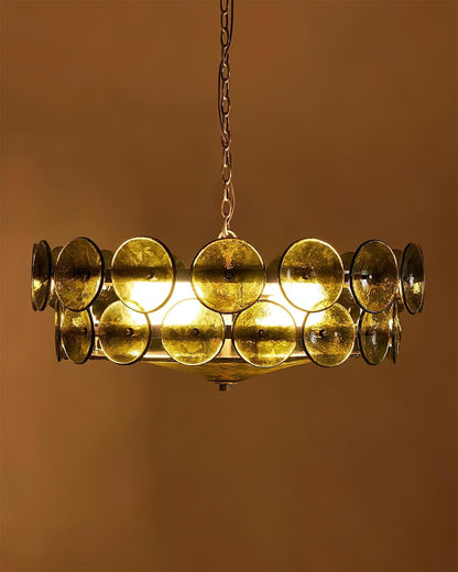 Pendant Light | Amber Glass Disc Chandelier