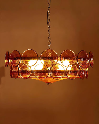 Pendant Light | Amber Glass Disc Chandelier