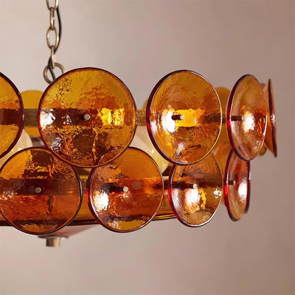 Pendant Light | Amber Glass Disc Chandelier