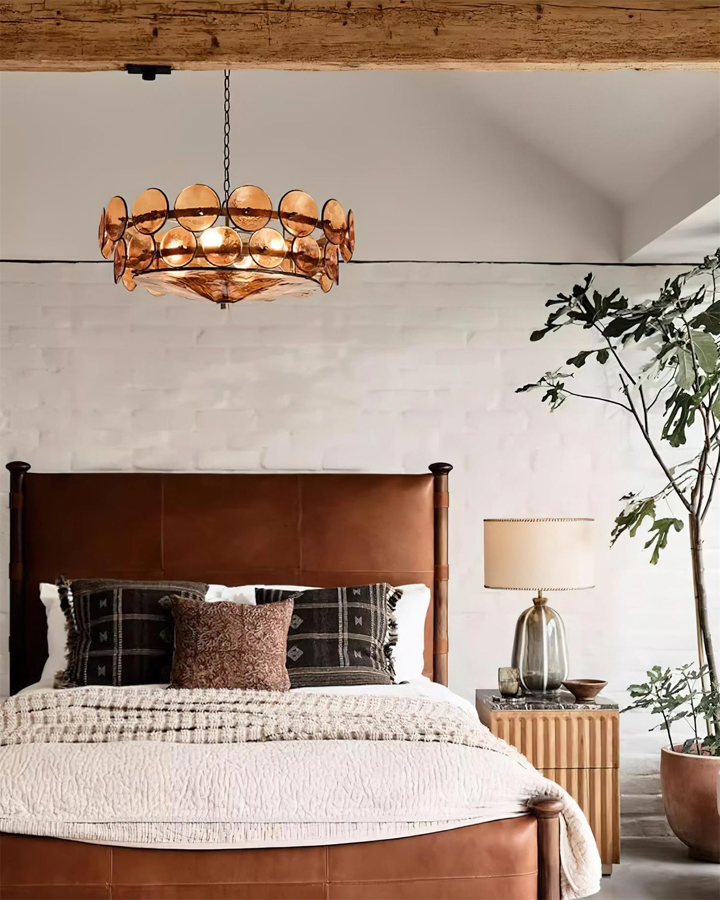 Pendant Light | Amber Glass Disc Chandelier