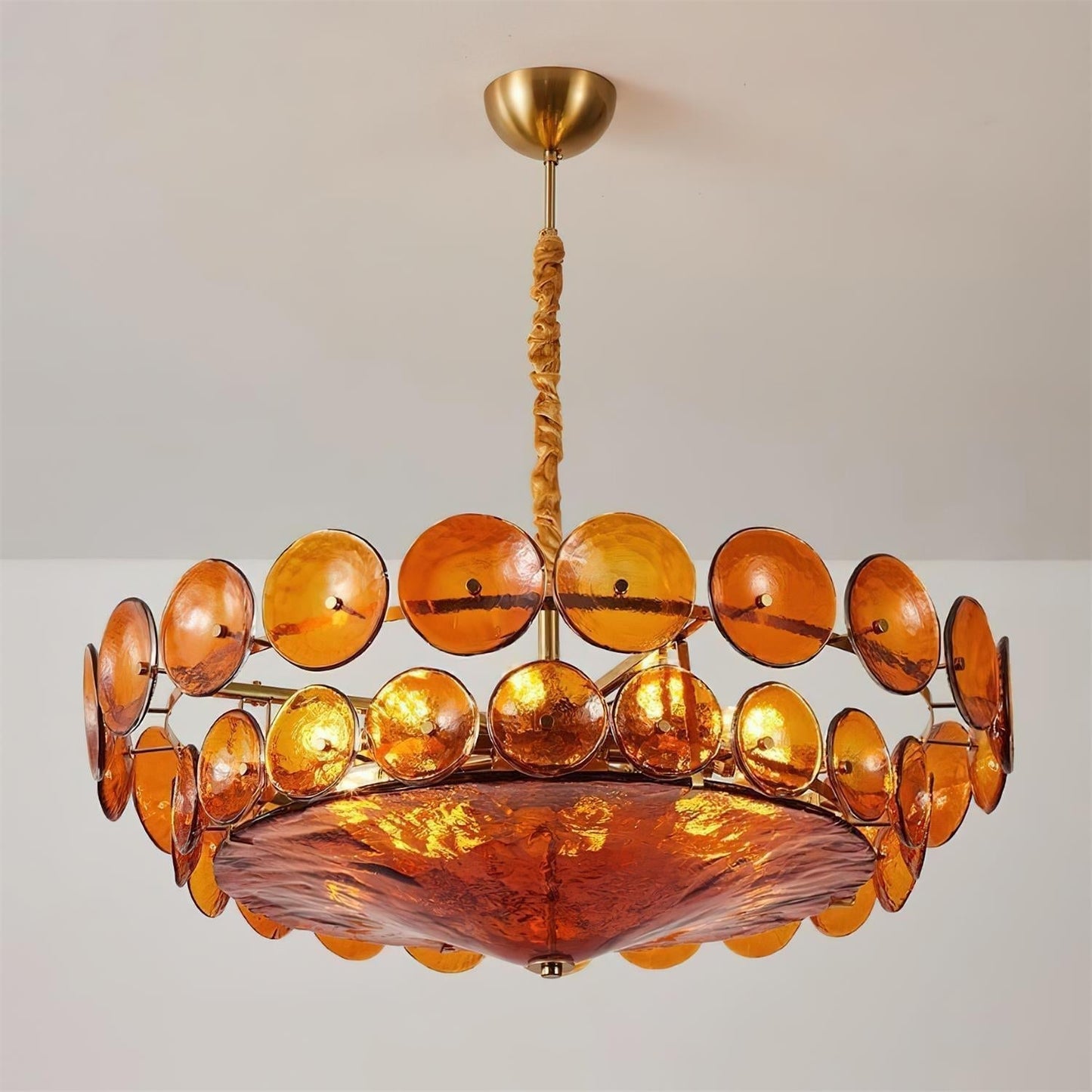 Pendant Light | Amber Glass Disc Chandelier
