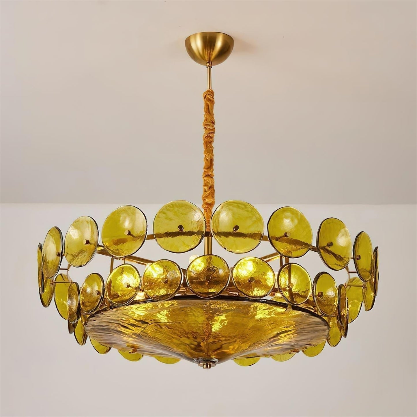 Pendant Light | Amber Glass Disc Chandelier