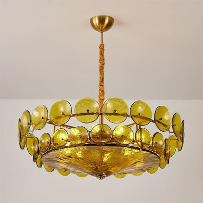 Pendant Light | Amber Glass Disc Chandelier