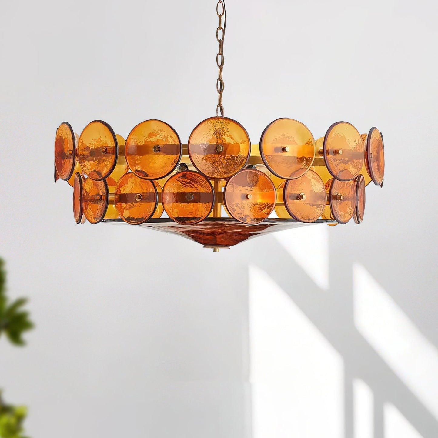 Pendant Light | Amber Glass Disc Chandelier