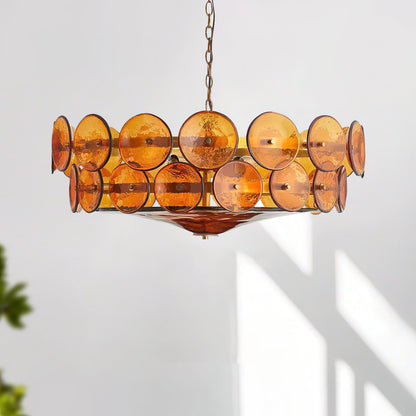 Pendant Light | Amber Glass Disc Chandelier