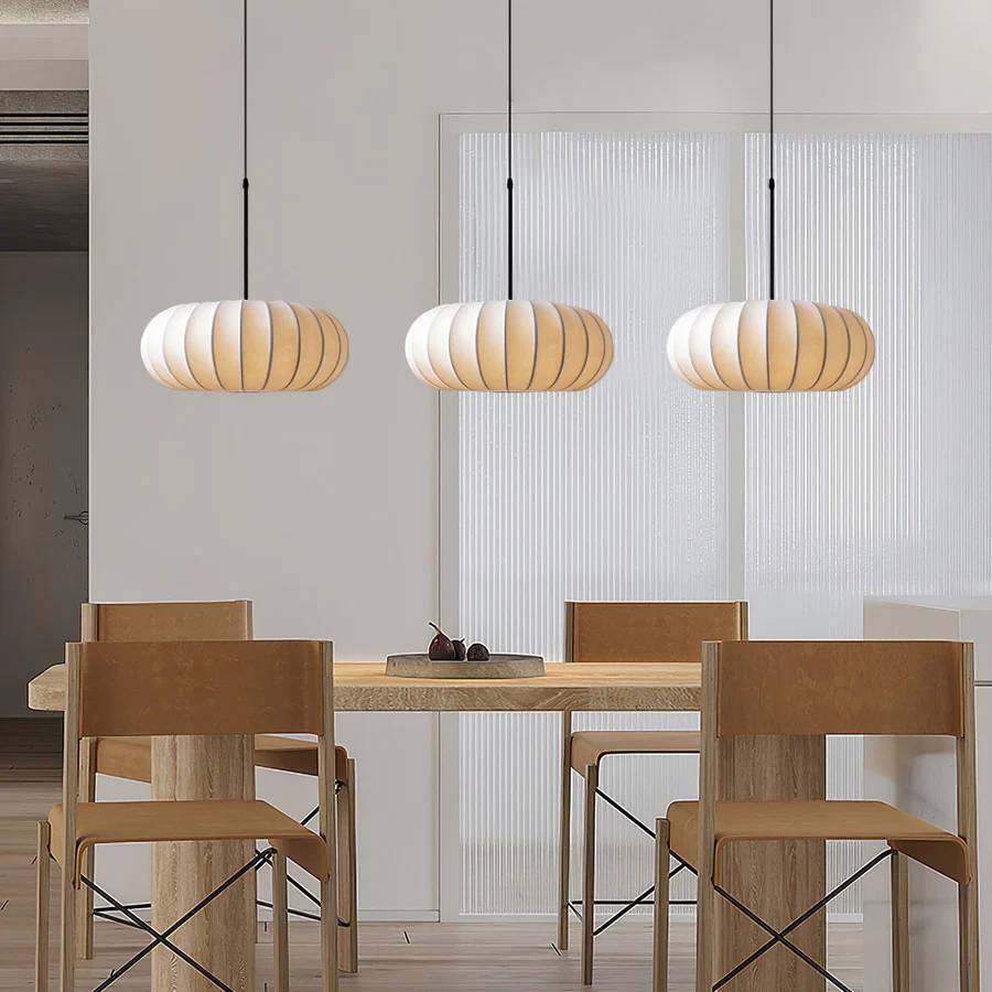 Pendant Light | Oval Ribbed Silk Shade