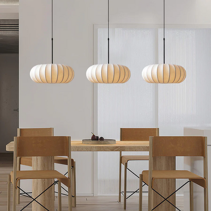 Pendant Light | Oval Ribbed Silk Shade