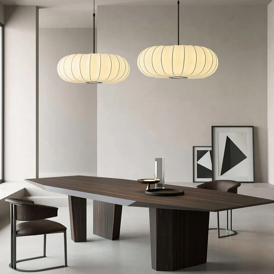 Pendant Light | Oval Ribbed Silk Shade