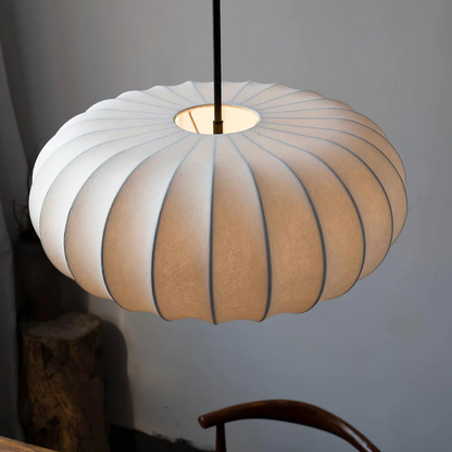 Pendant Light | Oval Ribbed Silk Shade
