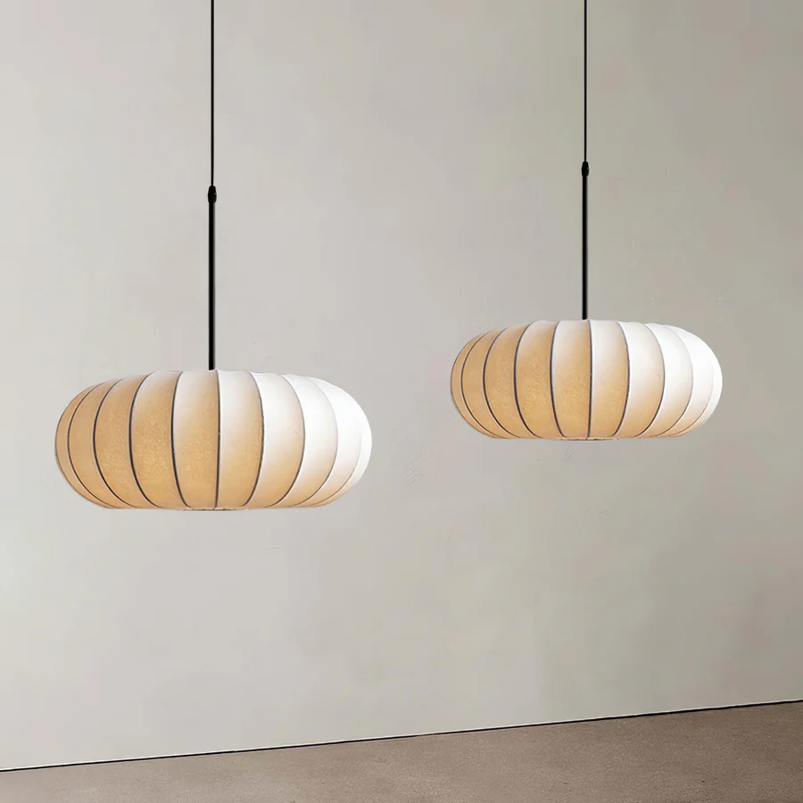Pendant Light | Oval Ribbed Silk Shade