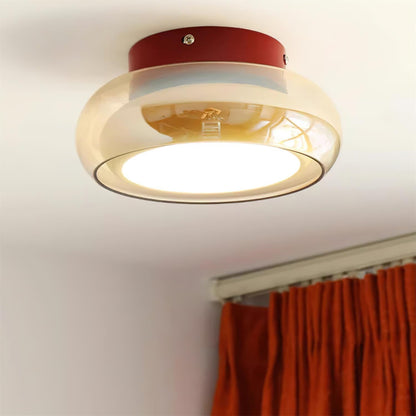 Ceiling Light | Retro Amber Glass Flush Mount