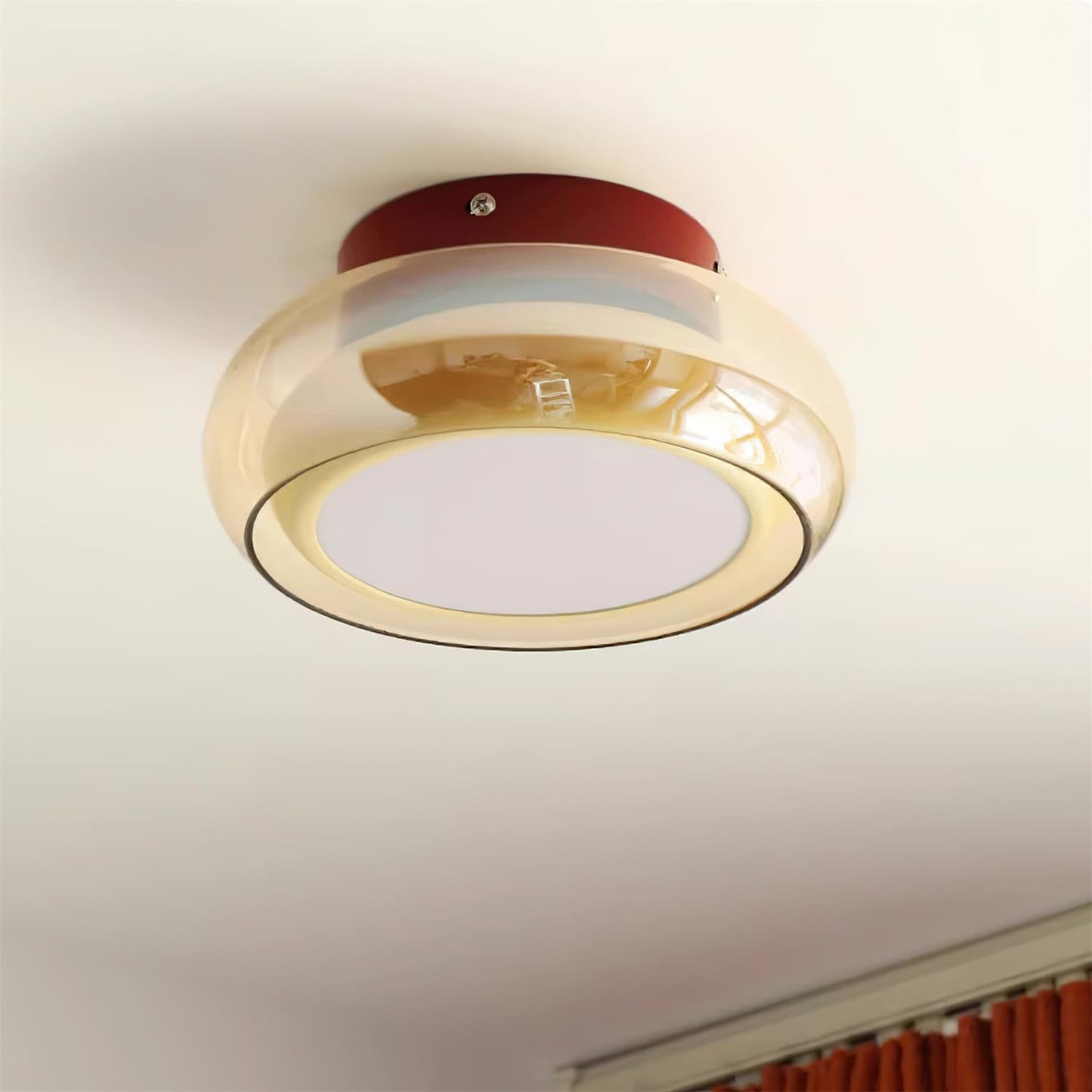 Ceiling Light | Retro Amber Glass Flush Mount