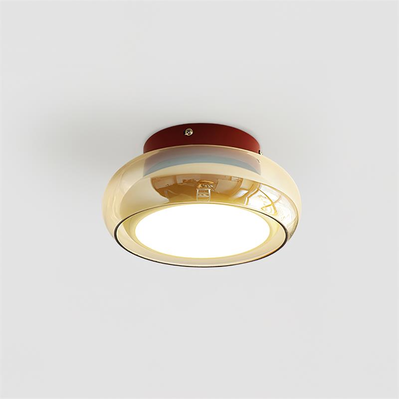 Ceiling Light | Retro Amber Glass Flush Mount