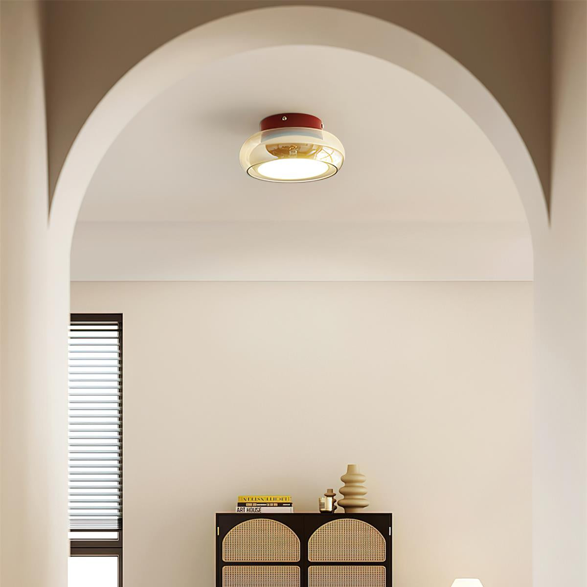 Ceiling Light | Retro Amber Glass Flush Mount