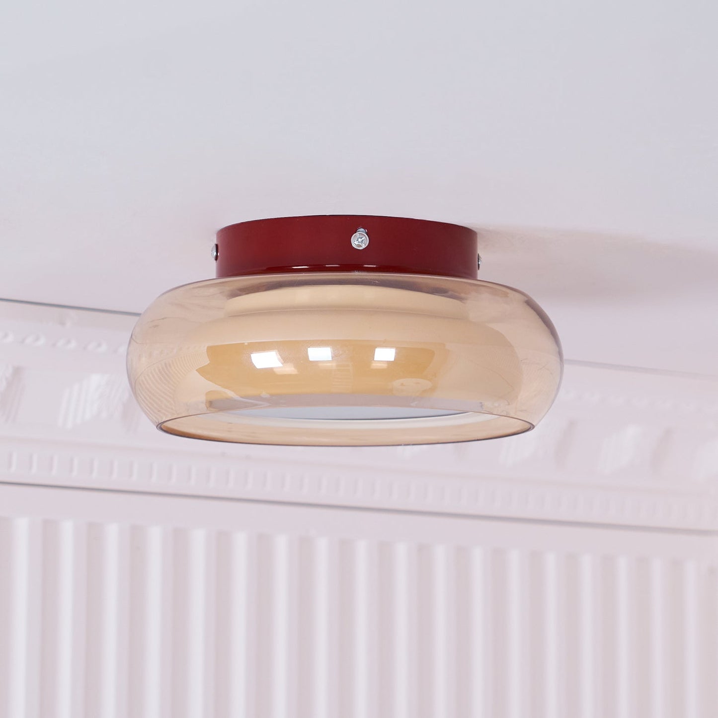 Ceiling Light | Retro Amber Glass Flush Mount