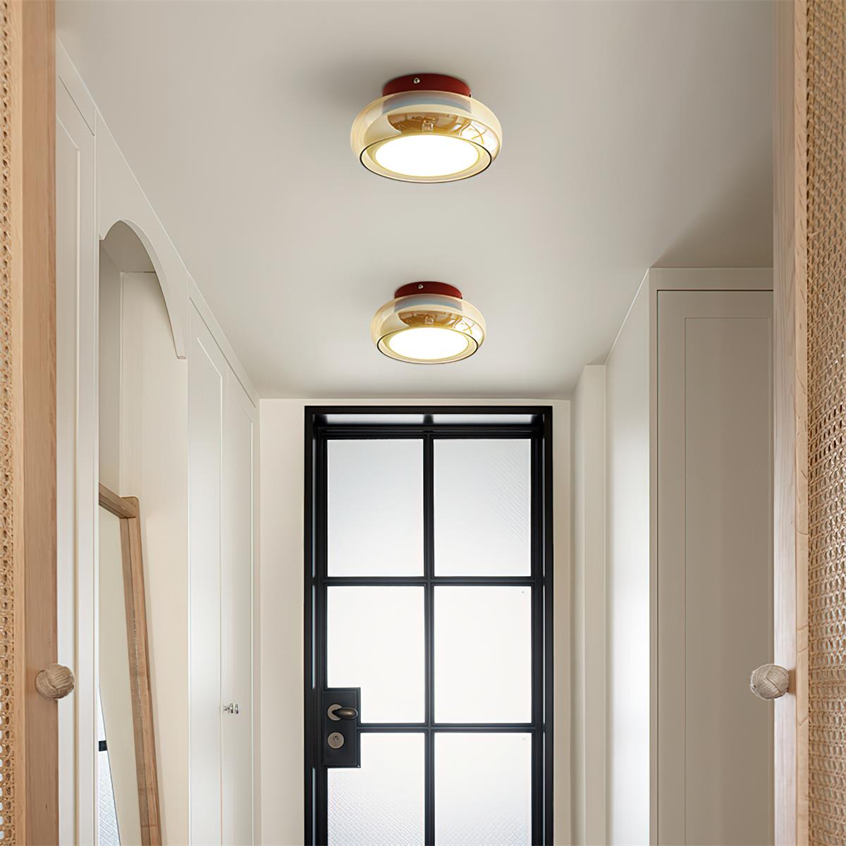 Ceiling Light | Retro Amber Glass Flush Mount