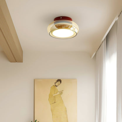 Ceiling Light | Retro Amber Glass Flush Mount