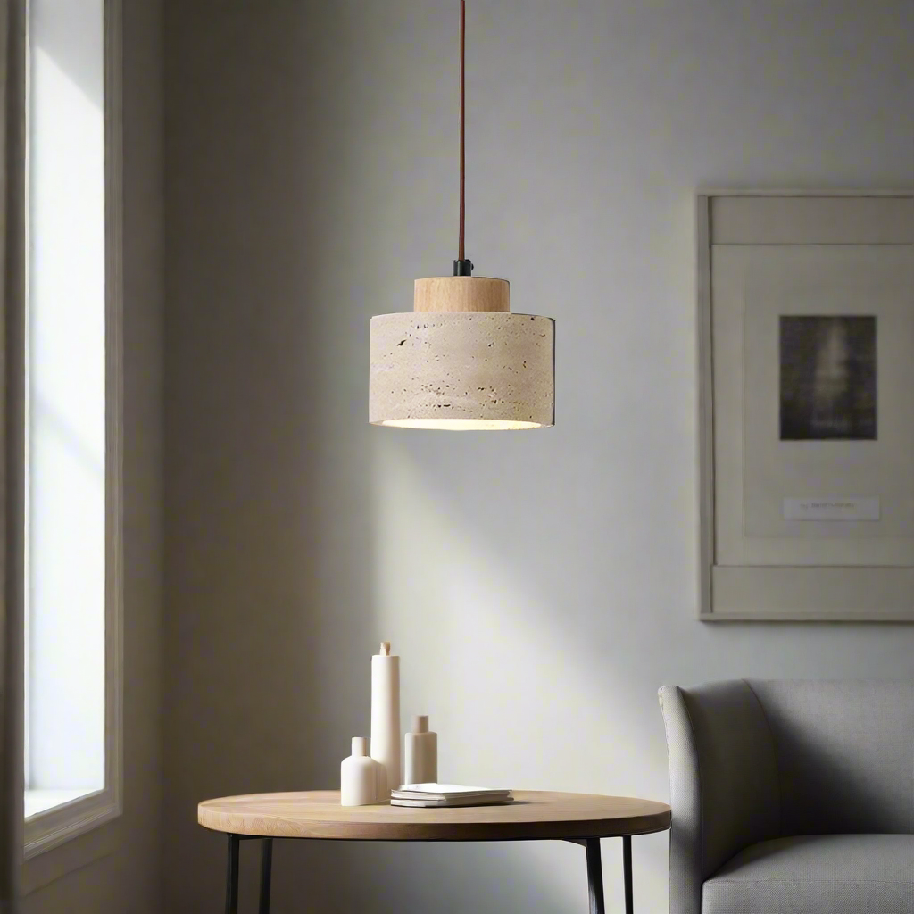 Pendant Light | Natural Stone Drum Design