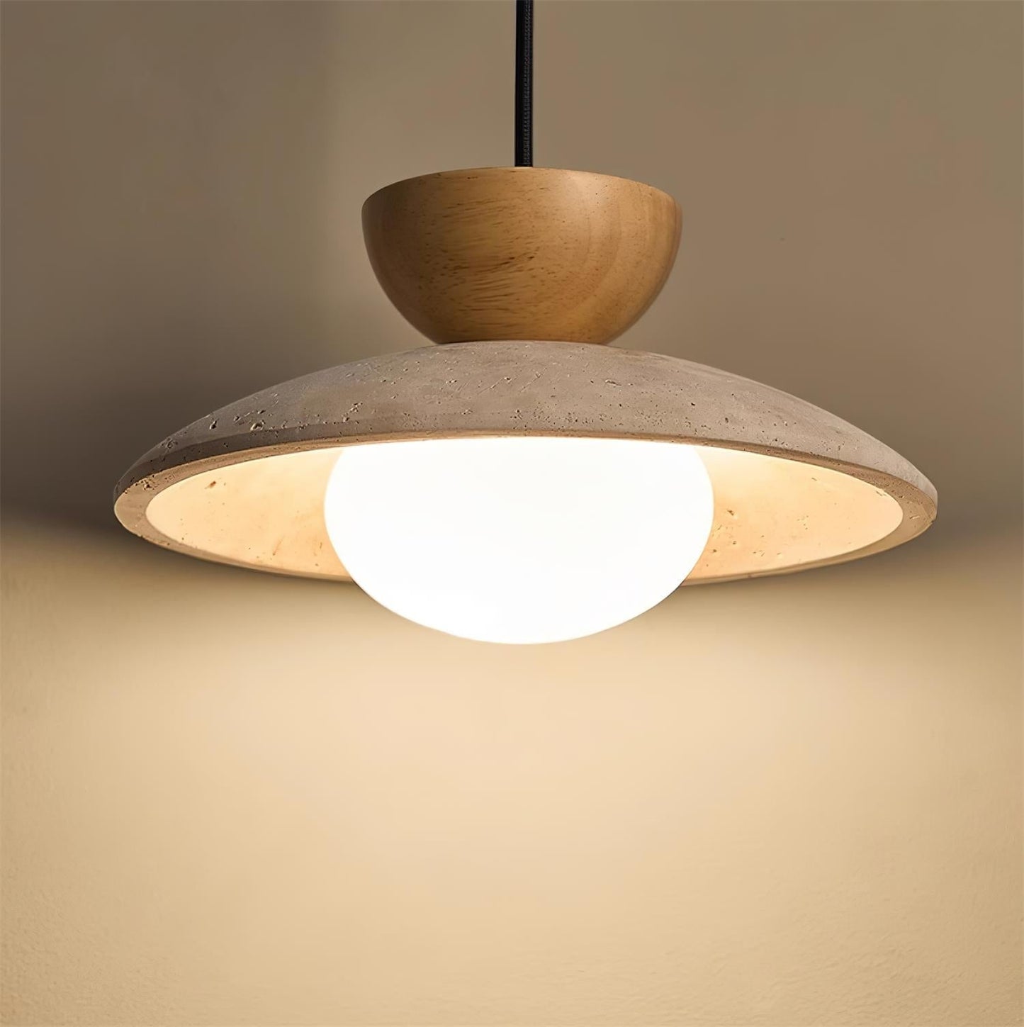 Pendant Light | Travertine Wood Dome Design
