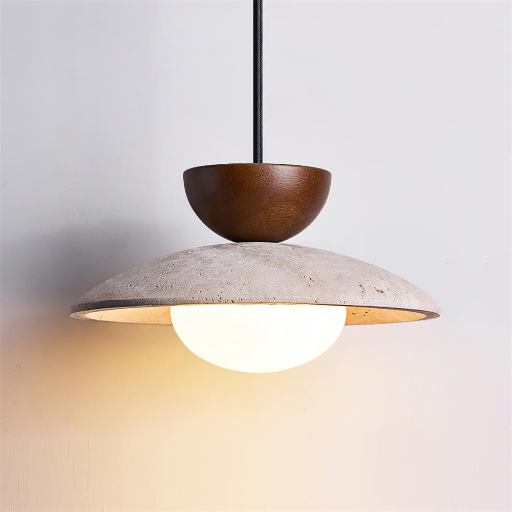 Pendant Light | Travertine Wood Dome Design