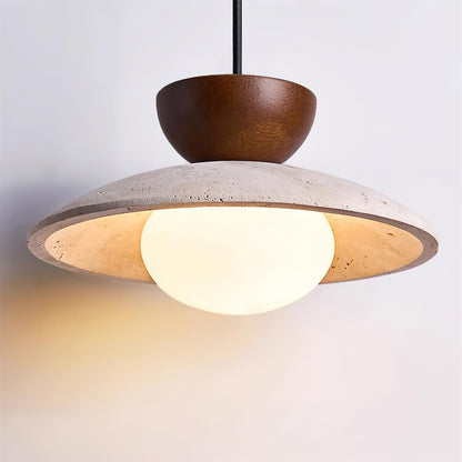 Pendant Light | Travertine Wood Dome Design