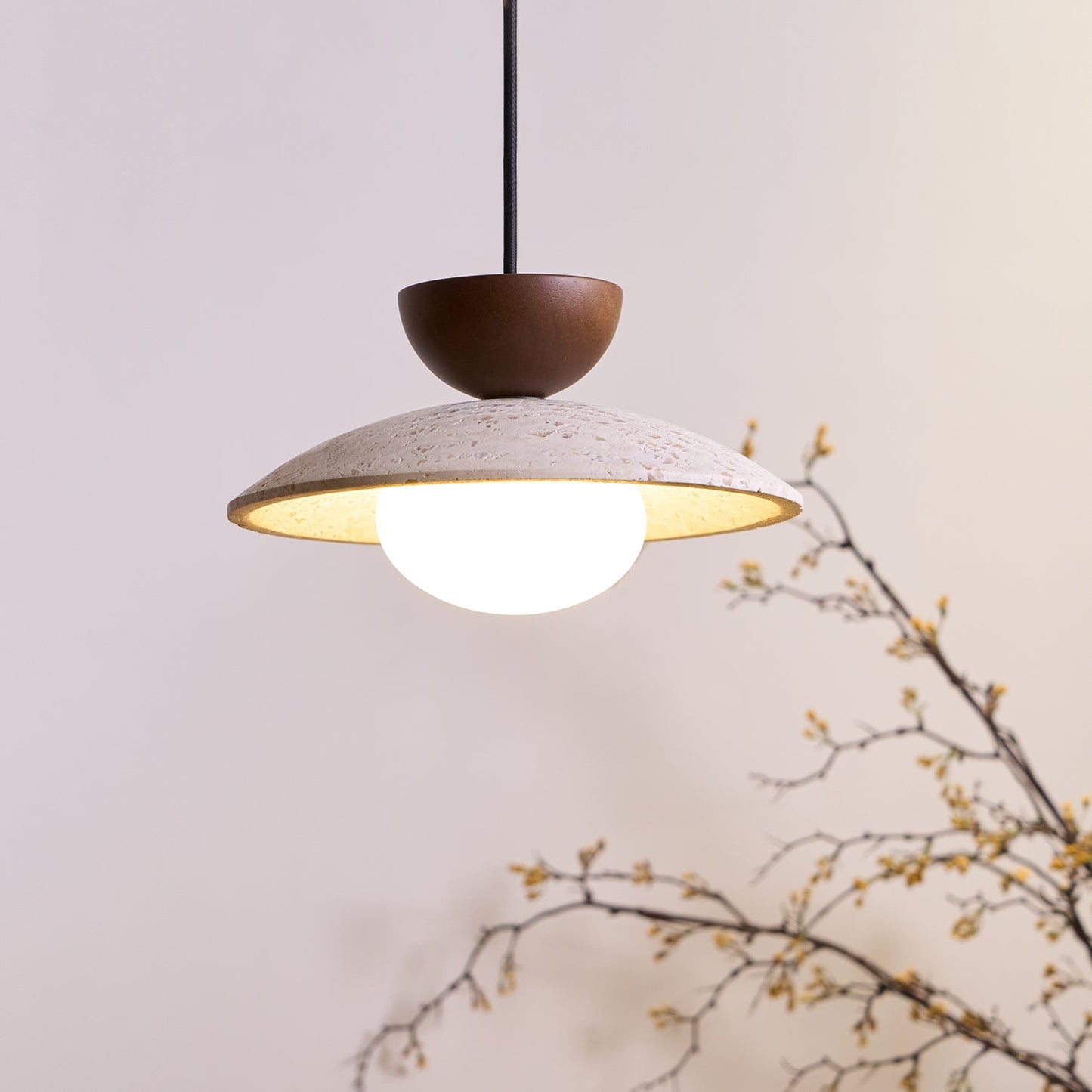 Pendant Light | Travertine Wood Dome Design