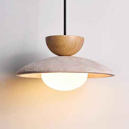 Pendant Light | Travertine Wood Dome Design