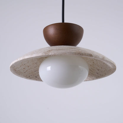 Pendant Light | Travertine Wood Dome Design