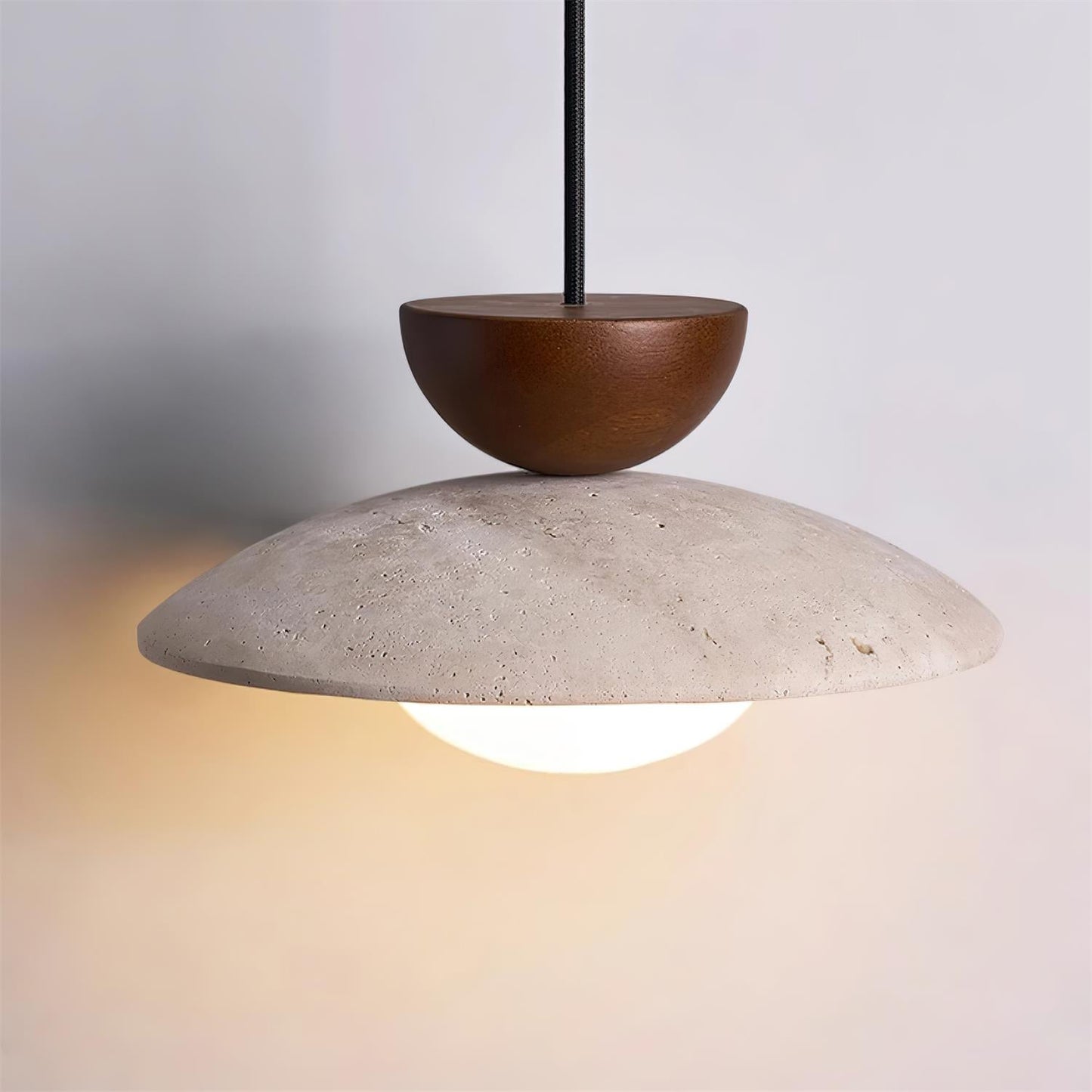 Pendant Light | Travertine Wood Dome Design