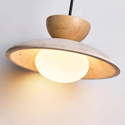 Pendant Light | Travertine Wood Dome Design