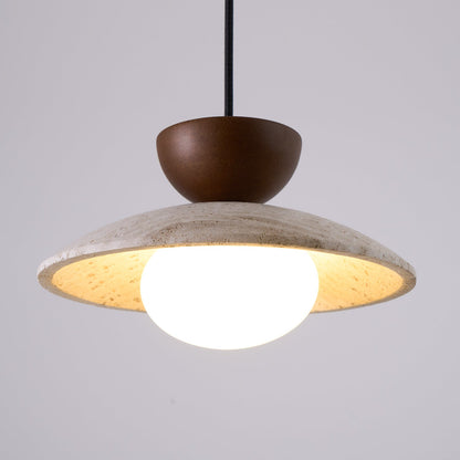 Pendant Light | Travertine Wood Dome Design
