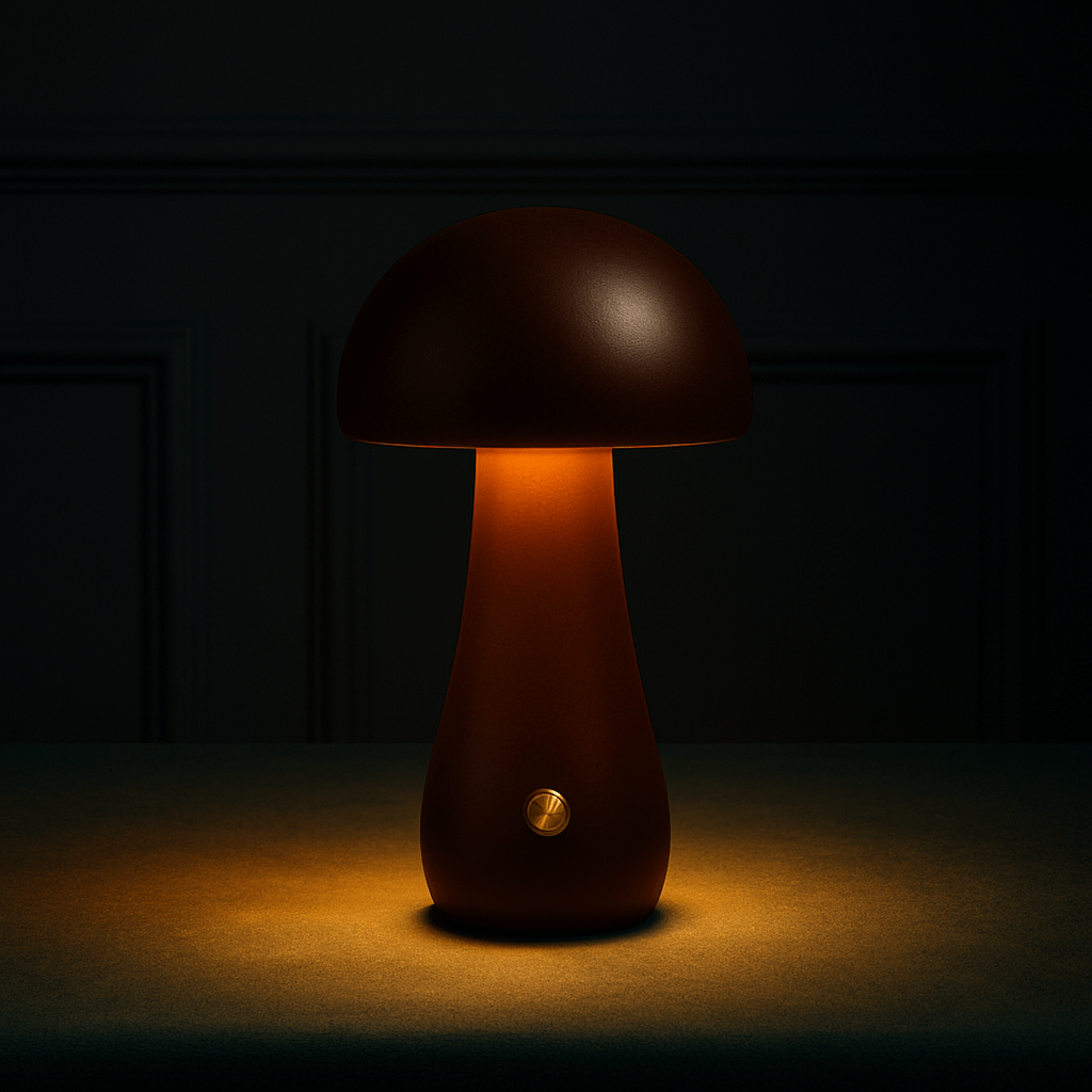Table Light | Carved Wood Mushroom Design