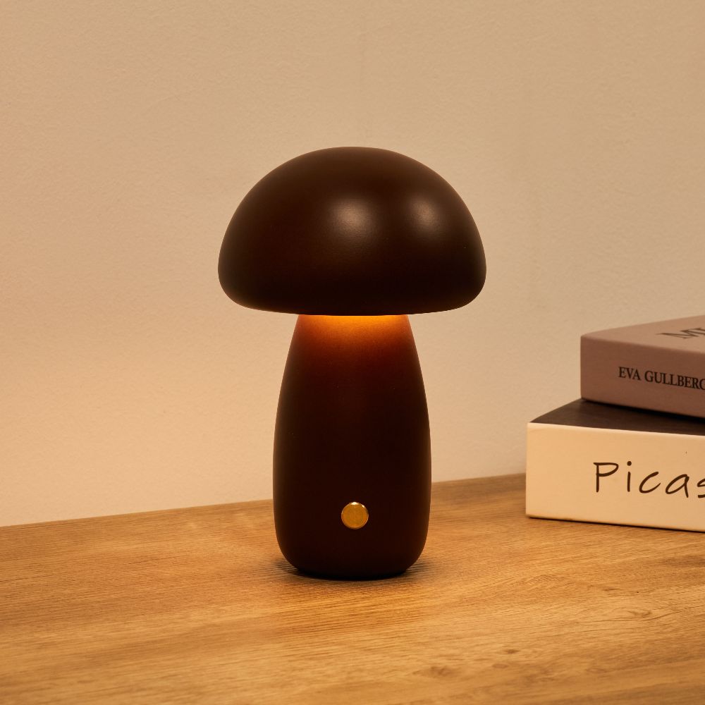 Table Light | Carved Wood Mushroom Design