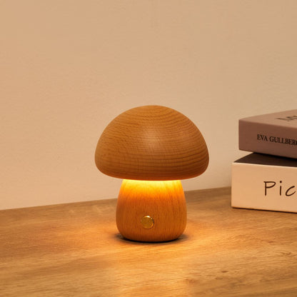 Table Light | Carved Wood Mushroom Design