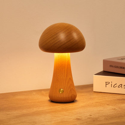 Table Light | Carved Wood Mushroom Design