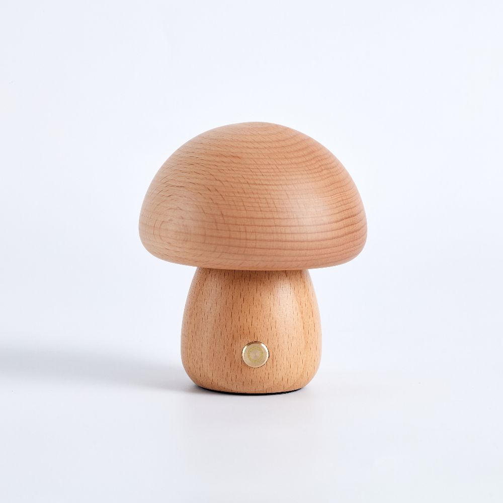 Table Light | Carved Wood Mushroom Design