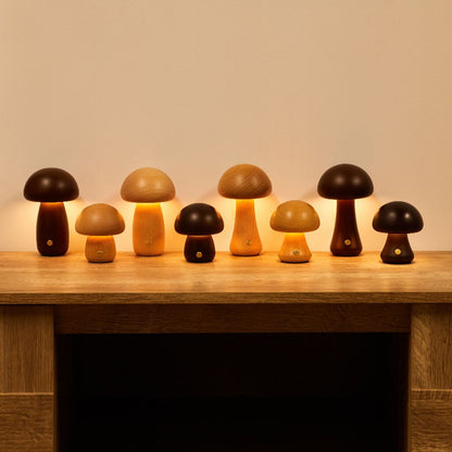 Table Light | Carved Wood Mushroom Design
