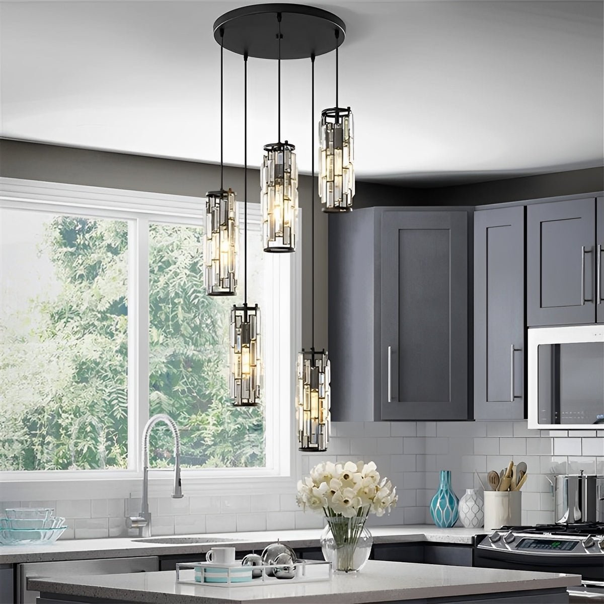 Pendant Light | Crystal Cylinder Cluster Design